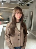 デザインカラーレイヤーカットウェットヘア夏オリーブベージュ