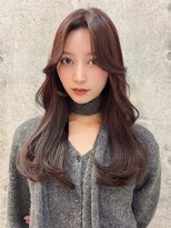 ユアーズ ヘア 恵比寿本店(youres hair)&nbsp;小顔薄めバングピンクブラウンレイヤーエアリーロン グ前髪美髪