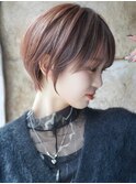 大人可愛い20代30代40代黒髪前下がりひし形小顔ボブ丸みショート