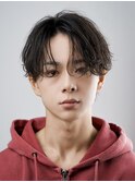 黒髪ビジネス波巻きツイストスパイラルニュアンスシャドウパーマ