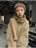 ピンクベージュ/アンブレラカラー/クールショート/前髪