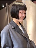 前髪 フルバング 黒髪 美髪 オン眉 ミニボブ 10代20代 艶髪