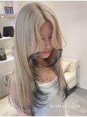 16050ブリーチ＆ダブルカラーホワイトブロンドラウンドバング
