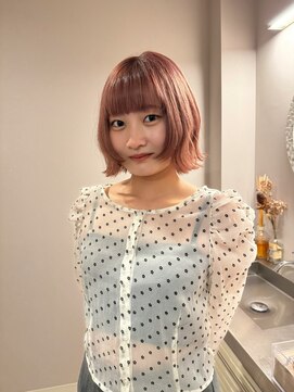 チャプター 問屋町(chapter) ピンクベージュ髪質改善ミニボブ顔まわりレイヤーカット