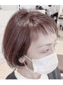 ミニボブシースルーバングカシスブラウンサラサラ髪