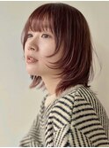 顔まわりレイヤー/ボブウルフ/レッド/イメチェン/暖色カラー