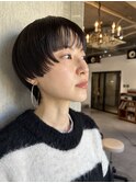 ハンサムショートボブマッシュショート顔まわりカット黒髪