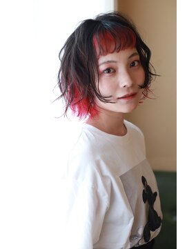 ピース(piece) レッドフレーミングボブウルフ　ウェーブ　スタイリング