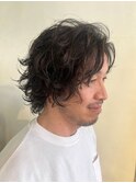 ショートウルフセンターパートルーズパーマメンズカット爽やか