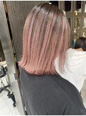 白髪ぼかしバレイヤージュピンクベージュ外ハネ錦糸町北口