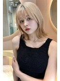 イメチェン ボブ 外ハネボブ 美髪 ホワイトブロンド 韓国
