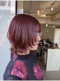 ブリーチなしカラー赤髪レッドブラウンウルフ