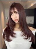 レイヤーカット ワインレッド ハッシュカット シャギーカットi
