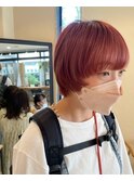 レイヤー奥行きショート×ピンクカラー シースルーバング