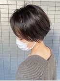 大人かわいい★耳掛け小顔丸みショート★ブルーグレージュ★坂田