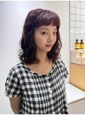 オン眉ボブパーマ ピンクブラウン くるくるパーマ