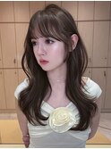 レイヤーカット　シースルーバング　ヘーゼルベージュ　
