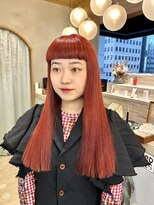ロンドアジュール 横浜(Lond azur)&nbsp;ブリーチありのワインレッドカラー！ワイドバングな前髪が素敵！
