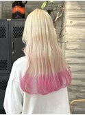 ブロンド抜きっぱなしブリーチ毛先ピンクケアブリーチ