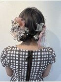 ツインヘア　羊ヘア　振袖　成人式ヘアセット　着物ヘア