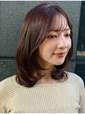 顔周りレイヤー/小顔/モカブラウン/ひし形ミディアム/20代30代