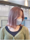 センターパートボブピンクベージュハイトーンブリーチmaaya