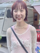 ラミエバイメルト 下北沢(lamie by melt)&nbsp;毛利/切りっぱなし ミニボブ 外はね 暖色カラー ピンク オレンジ