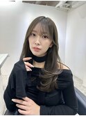 小顔ブリーチなし黒髪ネビージュワンレンローレイヤーボブルフ
