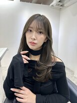 小顔ブリーチなし黒髪ネビージュワンレンローレイヤーボブルフ