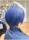 青髪×ムラサキハイライト☆ショートウルフ