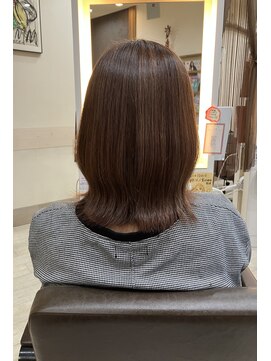 フゥカ 類家店(fuka) 青森 八戸 ミディアム×縮毛矯正×オレンジブラウン 30代 40代