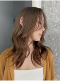 前髪なし顔周りレイヤーカットヘーゼルベージュブラウンベージュ
