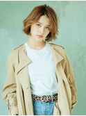 美髪逆三角切りっぱなしボブエアリーロングピンクブラウン