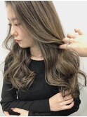 前髪 アンブレラカラー こなれミディ イメチェン ウェーブパーマ