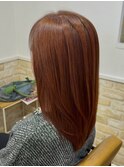 ブリーチ無しのうる艶オレンジブラウンカラー【カミケン黒岩店】