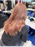 渋谷ブリーチカラーハイトーンピンクベージュレイヤーカット韓国