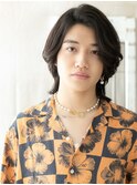 Cカールでルーズなかき上げ暗髪ワイルドウルフヘア仙台愛子