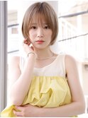 切りっぱなし/透けバング/パールベージュ/ミニボブ/新百合ヶ丘