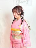 成人式ヘアアレンジヘアセットあみおろし