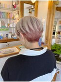アンブレラカラーホワイトベージュインナーカラーピンク