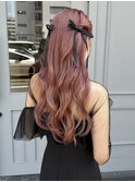 【marfe】ハーフツイン＿リボンヘアアレンジ＿ピンクカラー