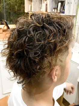 レガーロ(regalo)の写真/アウトラインはフェード・ブロックでタイトに抑えてツイストスパイラルなどのハードパーマをプラス。