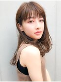 ボブルフ大人かわいいピンクベージュ薄めバングくびれモテ髪