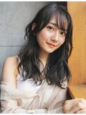 ワンカールストレート巻き髪ミディアム