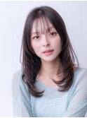 大人かわいい前髪セシルカットココアブラウンフリンジウェーブ