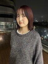 ザザ ZA/ZA 茗荷谷&nbsp;切りっぱなしボブ/ブリーチなし透明感ワインレッドカラー