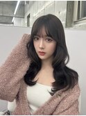 透明感ブルーブラック/就活カラー/韓国くびれヘア/顔周りカット