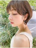 本厚木◎丸みショートボブ◎マニッシュ前髪あり髪質改善ベージュ