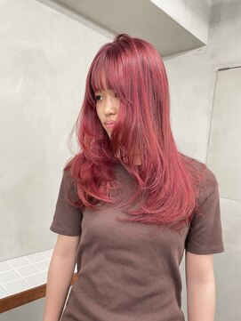 ニコ トウキョウ 渋谷(nico TOKYO) ダブルカラーチェリーレッドピンクブラウン韓国レイヤーロング