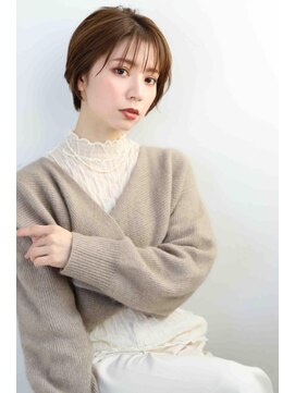 ムウ 難波(MOU) クールショートボブ前髪イメチェンピンクベージュ30代40代50代